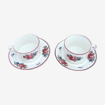 Paire de tasses et sous tasses décore de roses - Tête à tête - déjeuner