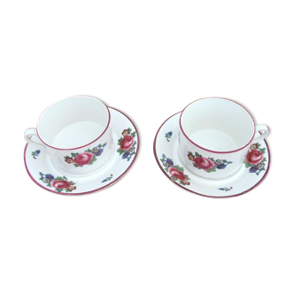 Paire de tasses et sous tasses décore de roses - Tête à tête - déjeuner