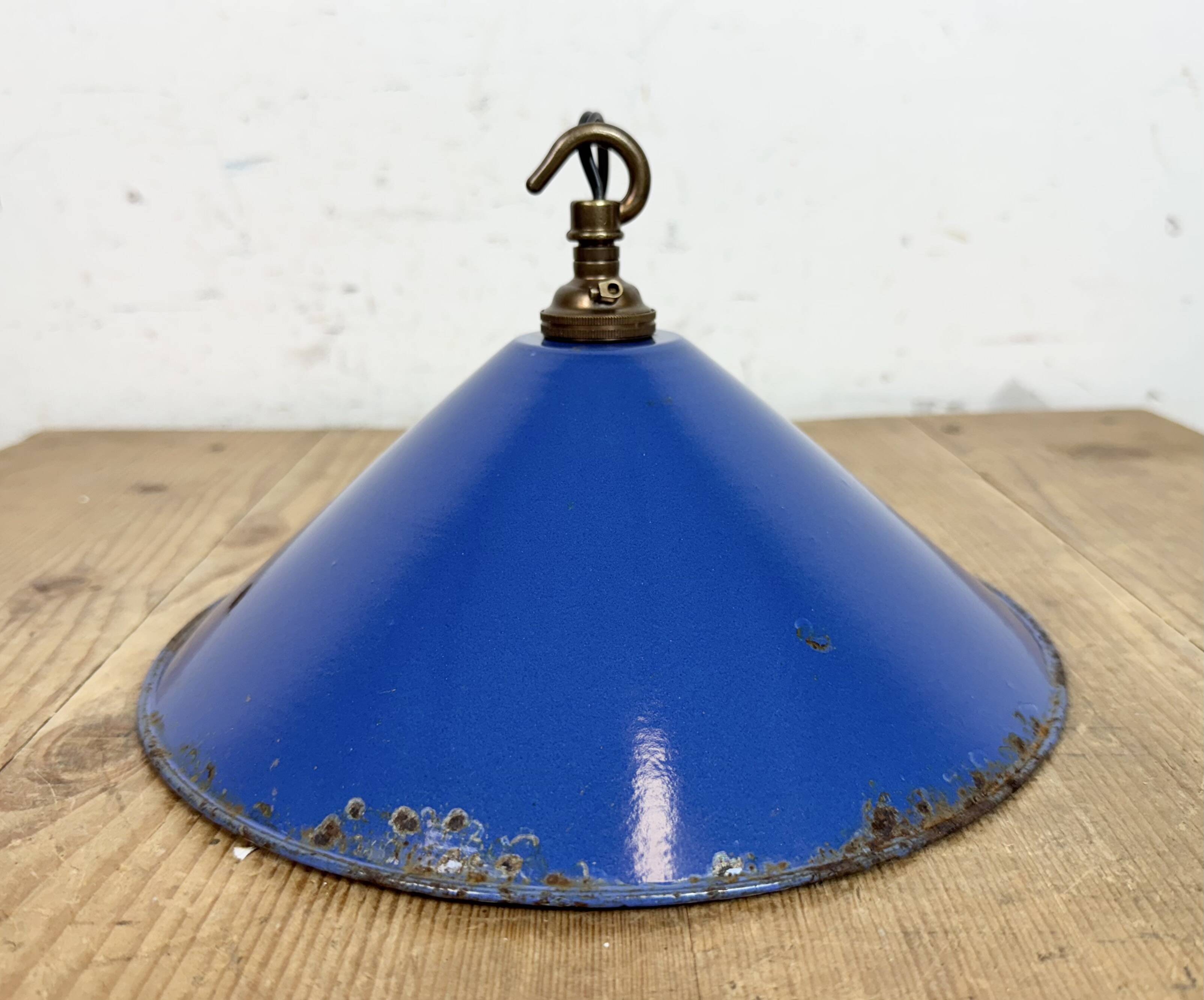 Industrial Blue Enamel Factory Pendant Lamp, 1950s