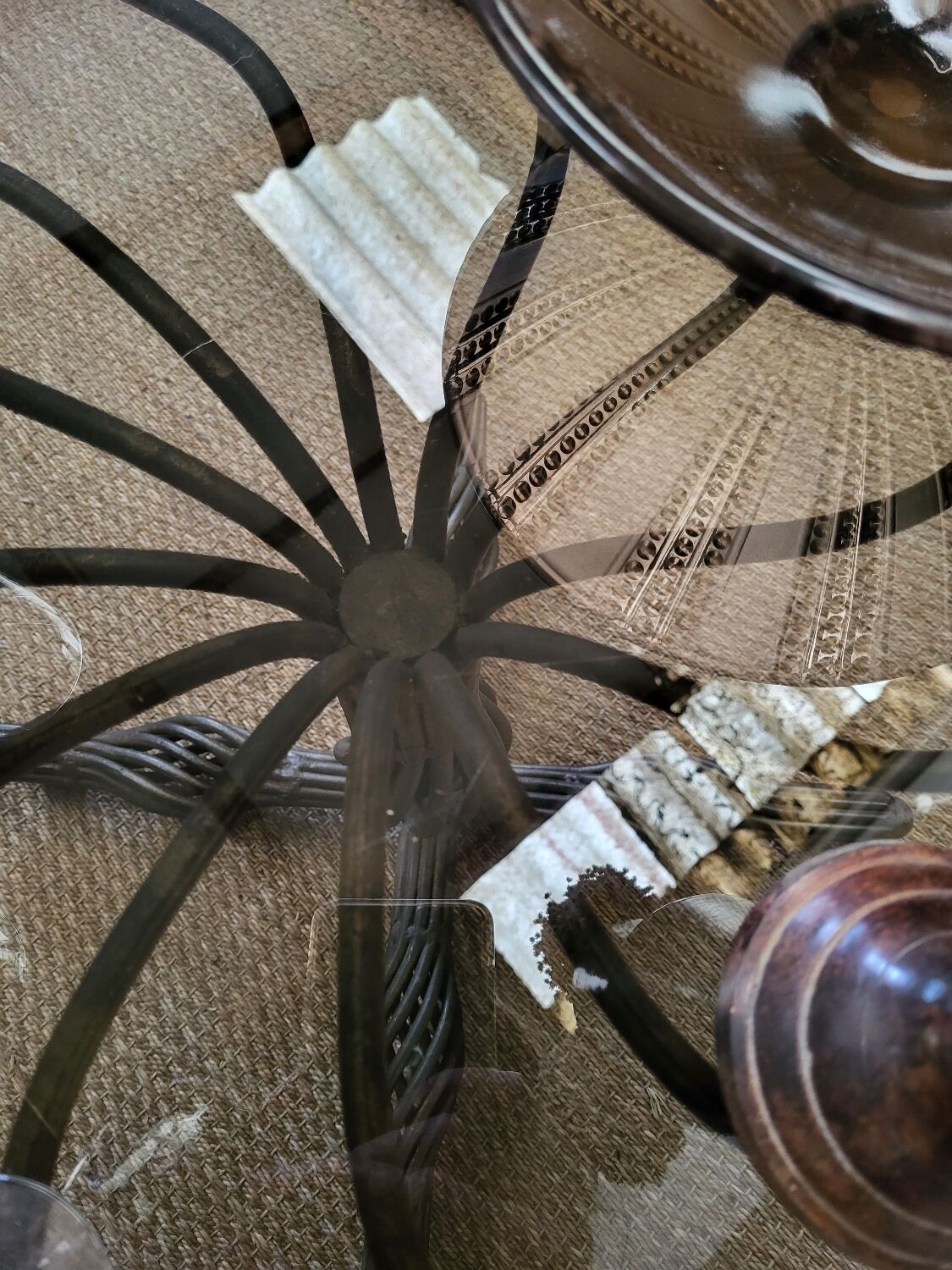 1970s modernist coffee table in smoked glass and metal.