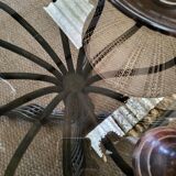 1970s modernist coffee table in smoked glass and metal.