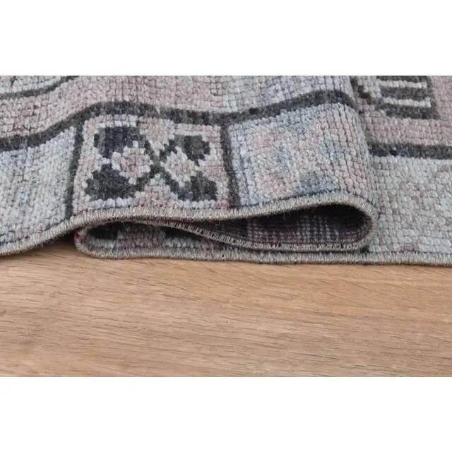 Vintage 1970s Geometric Turkish Oushak Handmade Brown Runner 82x354