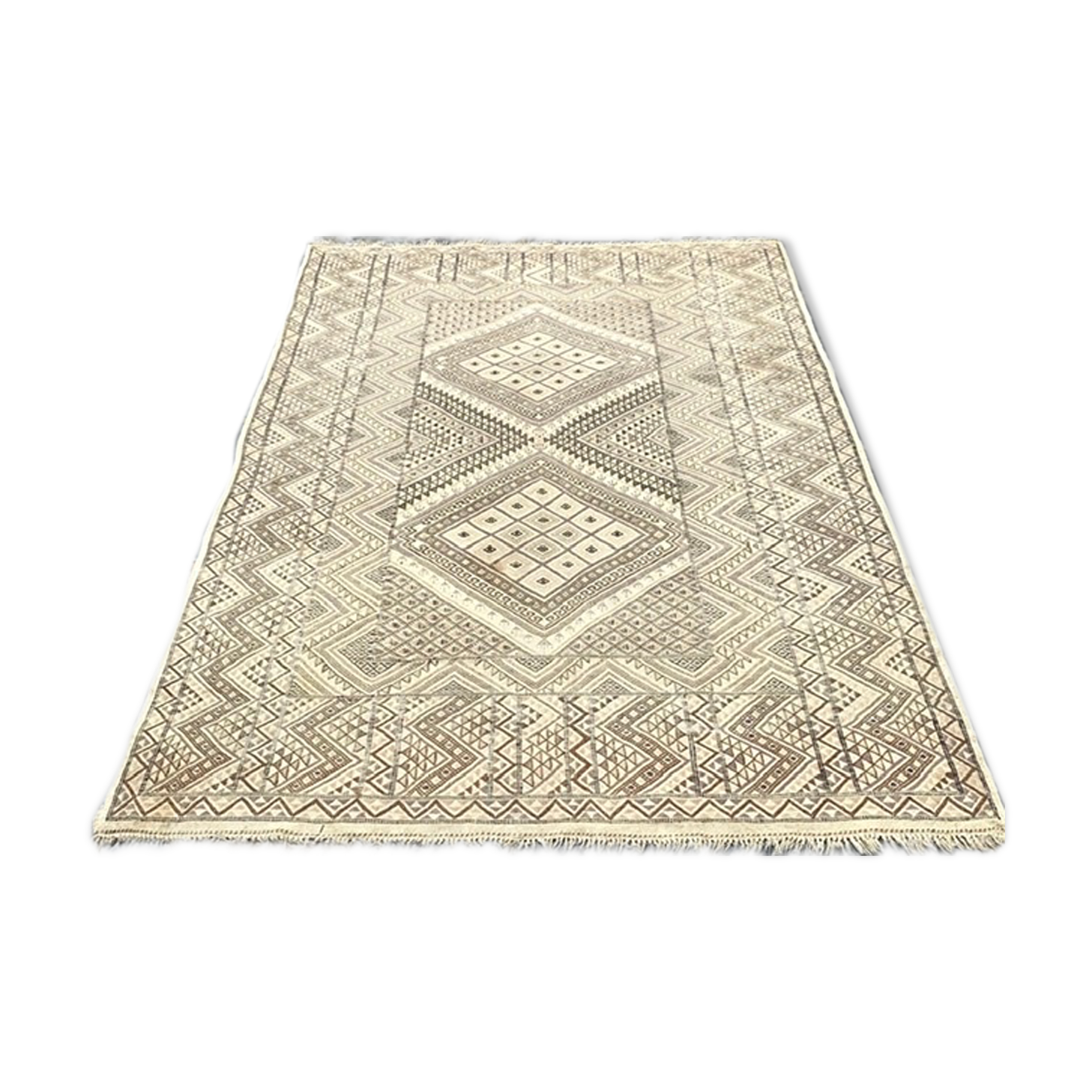 Tapis marocain beige et marron, années 70 - 186x266cm