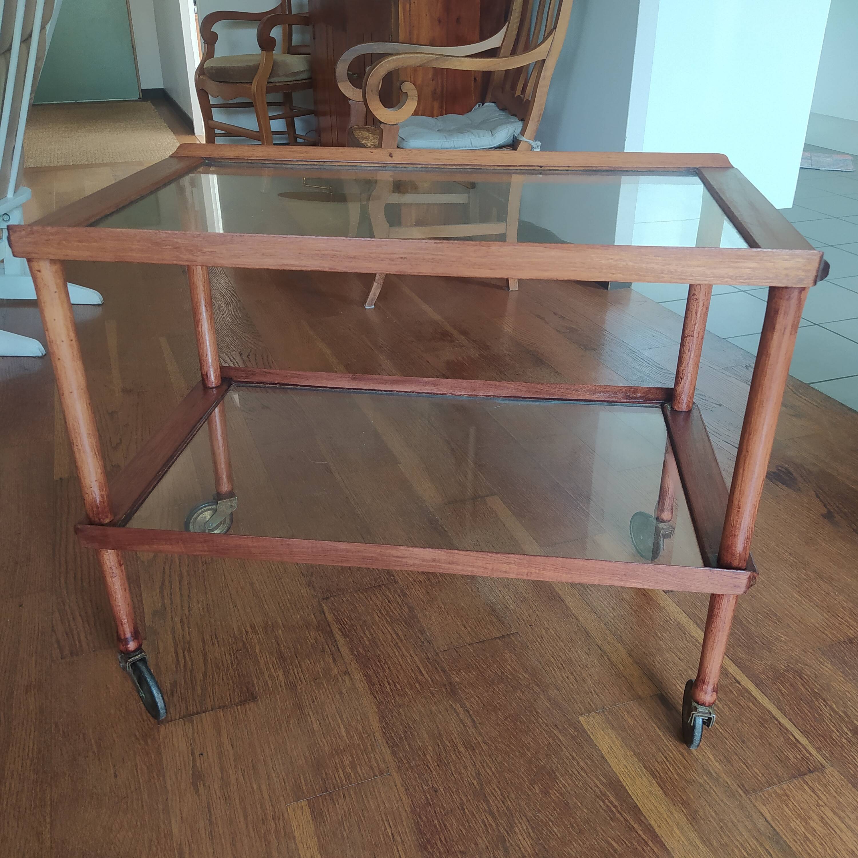 Italian walnut serving trolley attributed to Cesare Lacca, 1960s