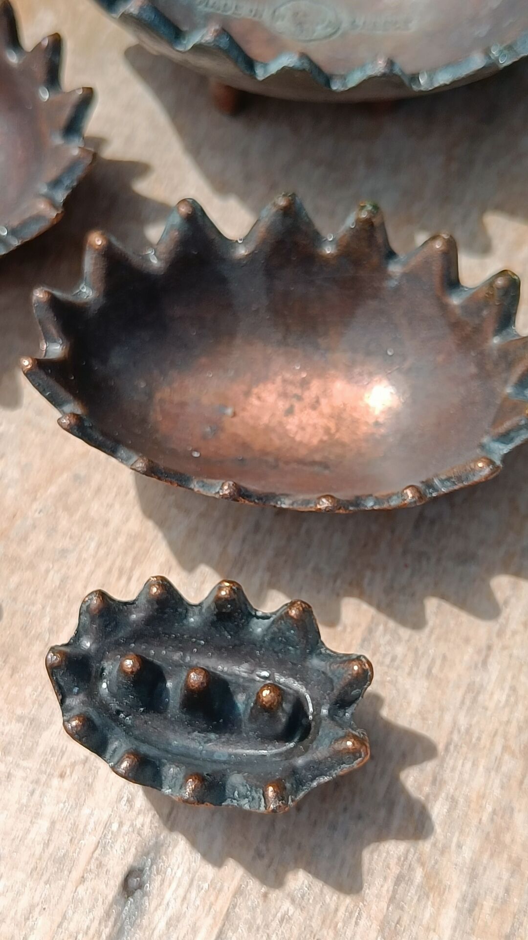 Vintage patinated metal hedgehog ashtrays – Greece