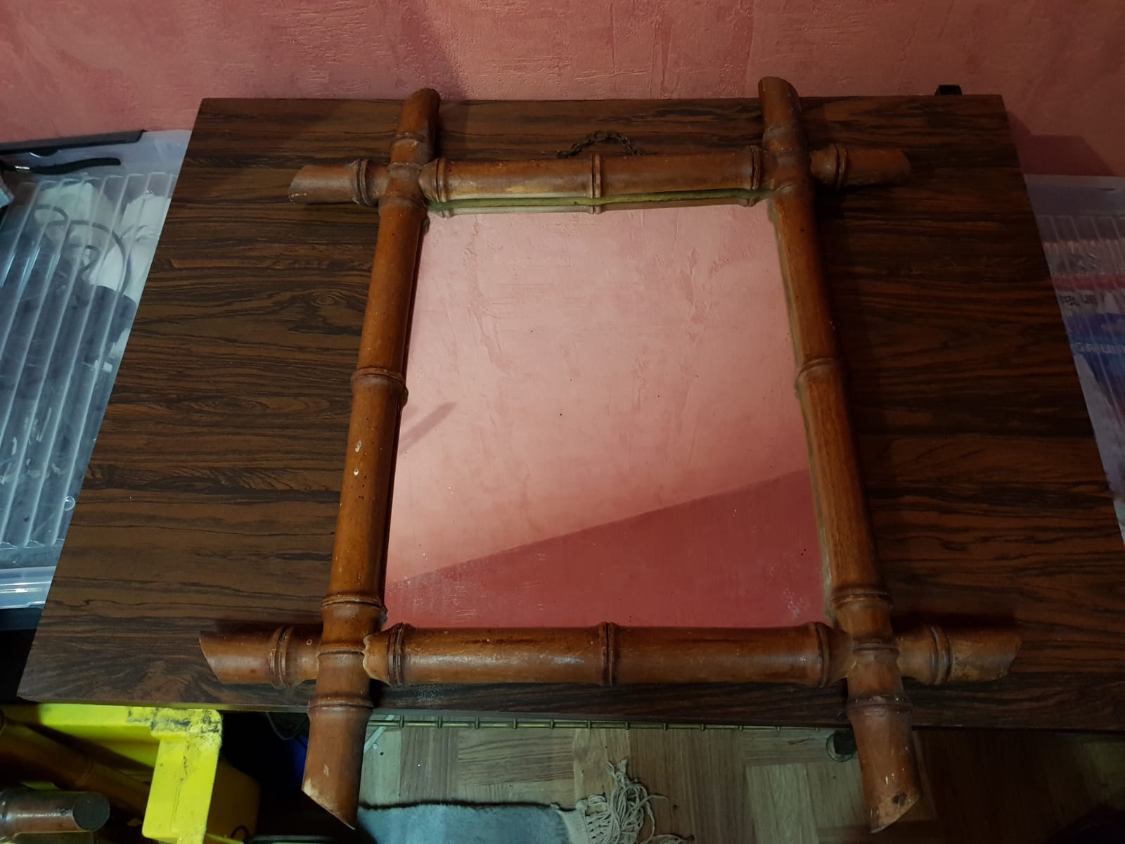 Old bamboo style wooden mirror decoration 40x46 vintage
