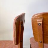 Set of 6 Scandinavian chairs in beech wood and pastel skaï 50s