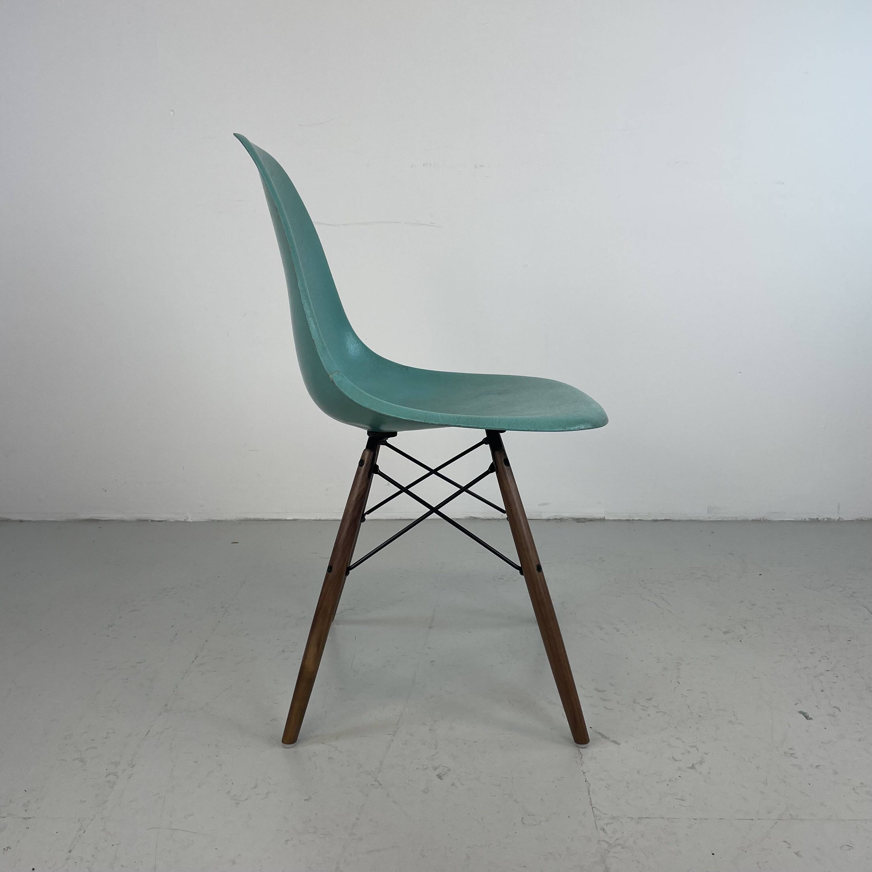 Eames Herman Miller DSW side chair in turquoise