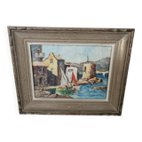 Oil Painting on Cardboard Saint Tropez - La Ponche signed Louis Millet - 60's