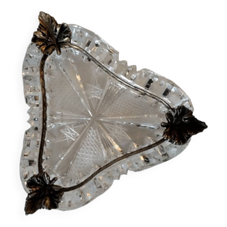 Vintage cut crystal and metal ashtray