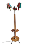 Tripod floor lamp in oak and brass, three lights