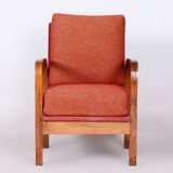 Restored Art Deco Armchair, Original Upholstery, Walnut, Veneer, Czech, 1930s