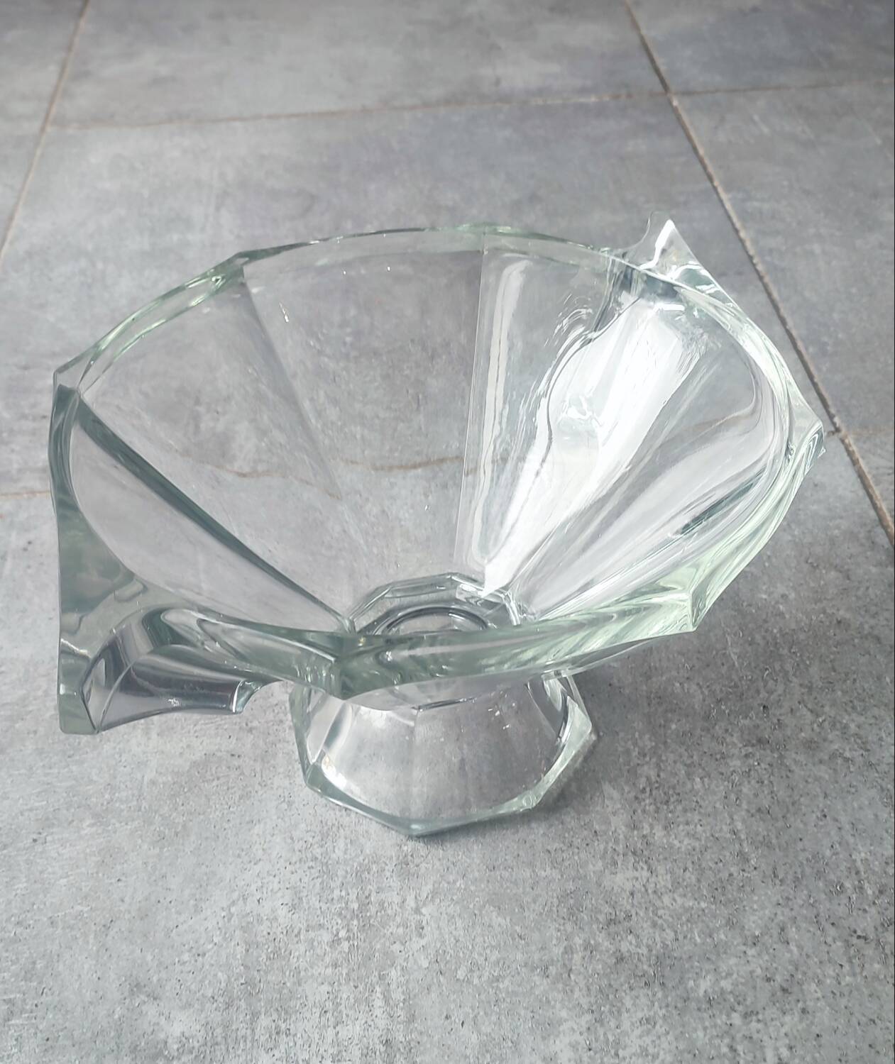 Thick engraved glass bowl, Slovakia Art Deco style