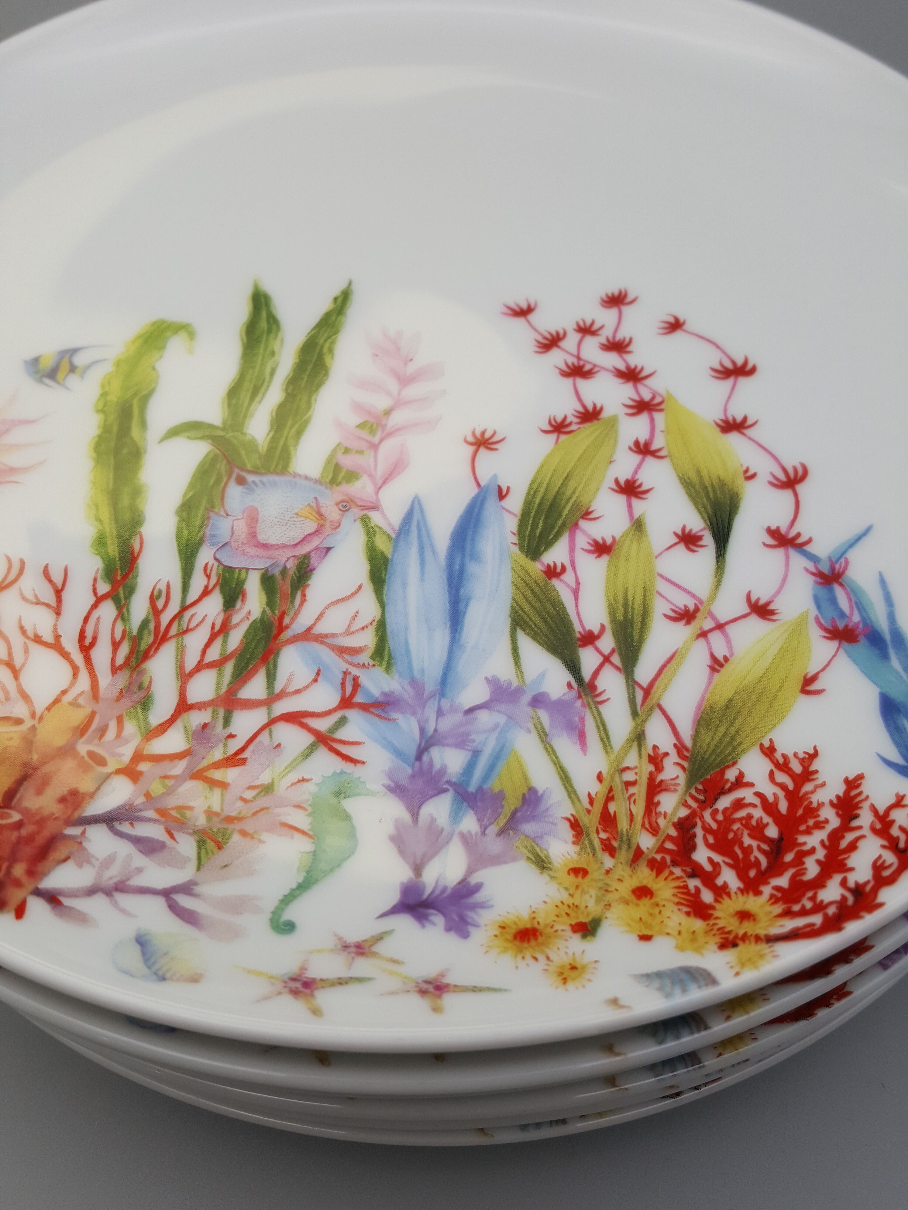 Assiettes à dessert Bouchara décor fond marin porcelaine