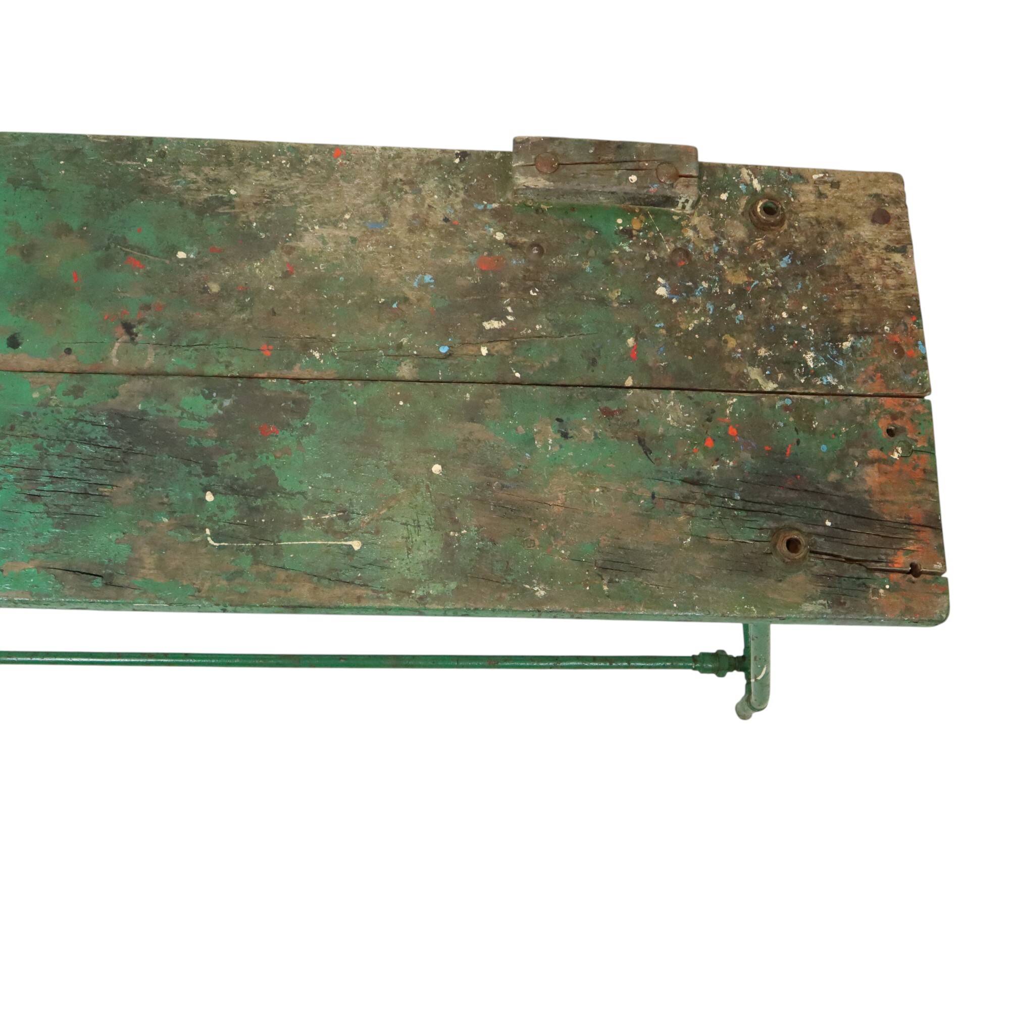 Unique Green Industrial Workbench Work Table Wood Metal 160cm