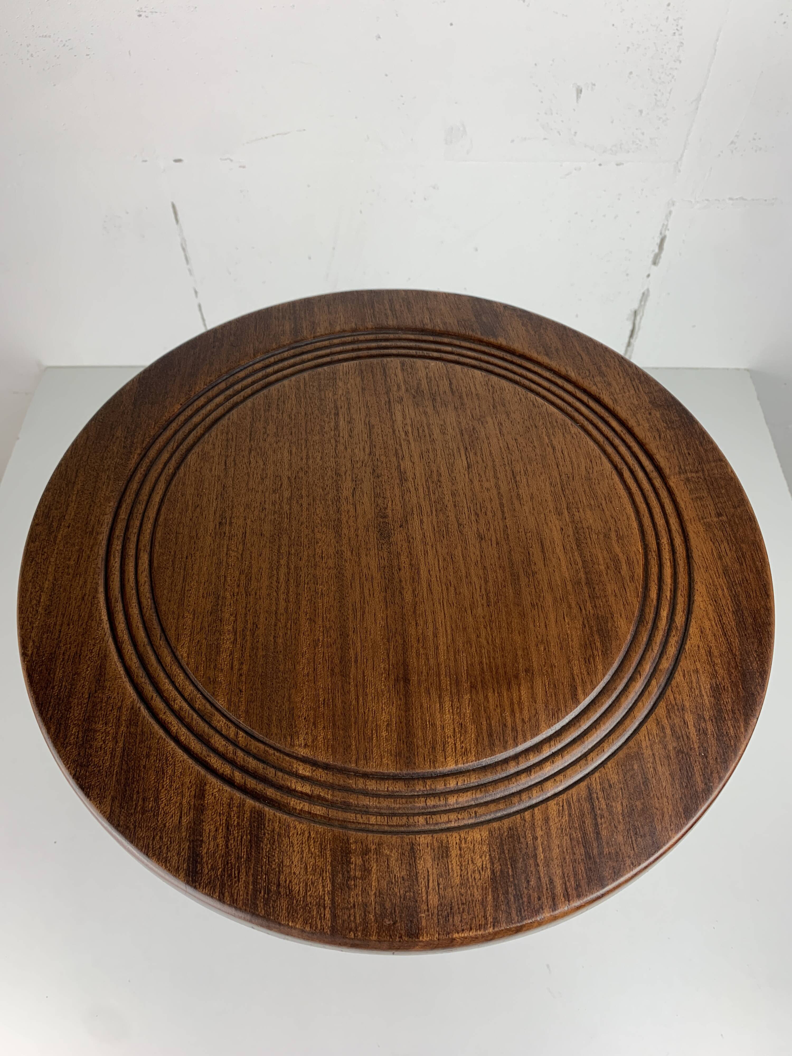 Brutalist Wood Turned Screw Press Side Table in the style of Dudouyt