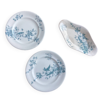 Set of 2 Longwy “Mignon” flat plates and ravier