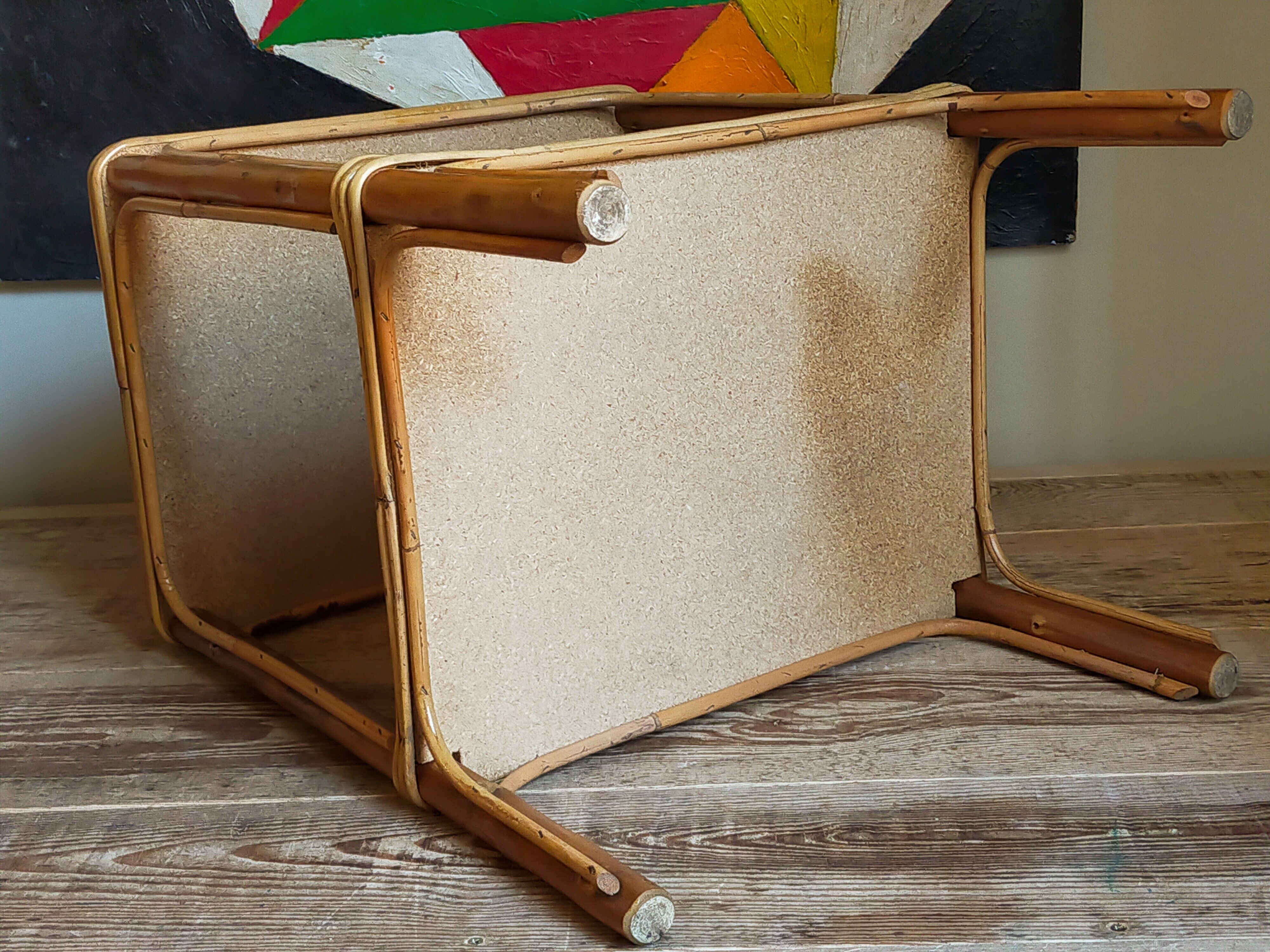 Side service table in wood and rattan 50s