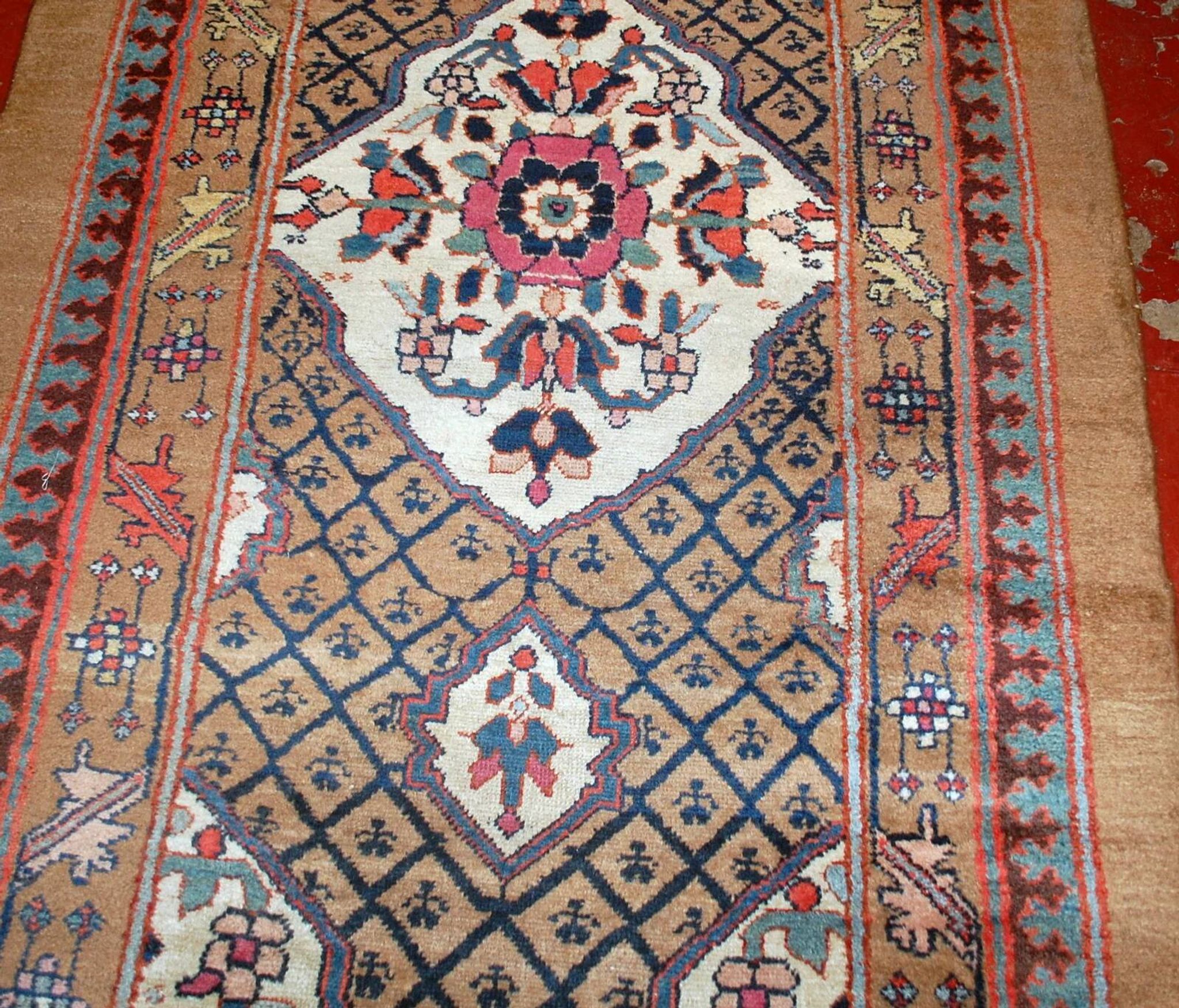 Handmade antique Persian camel hair runner 4' x 15.2' (122cm x 463cm) 1880s - 1B556