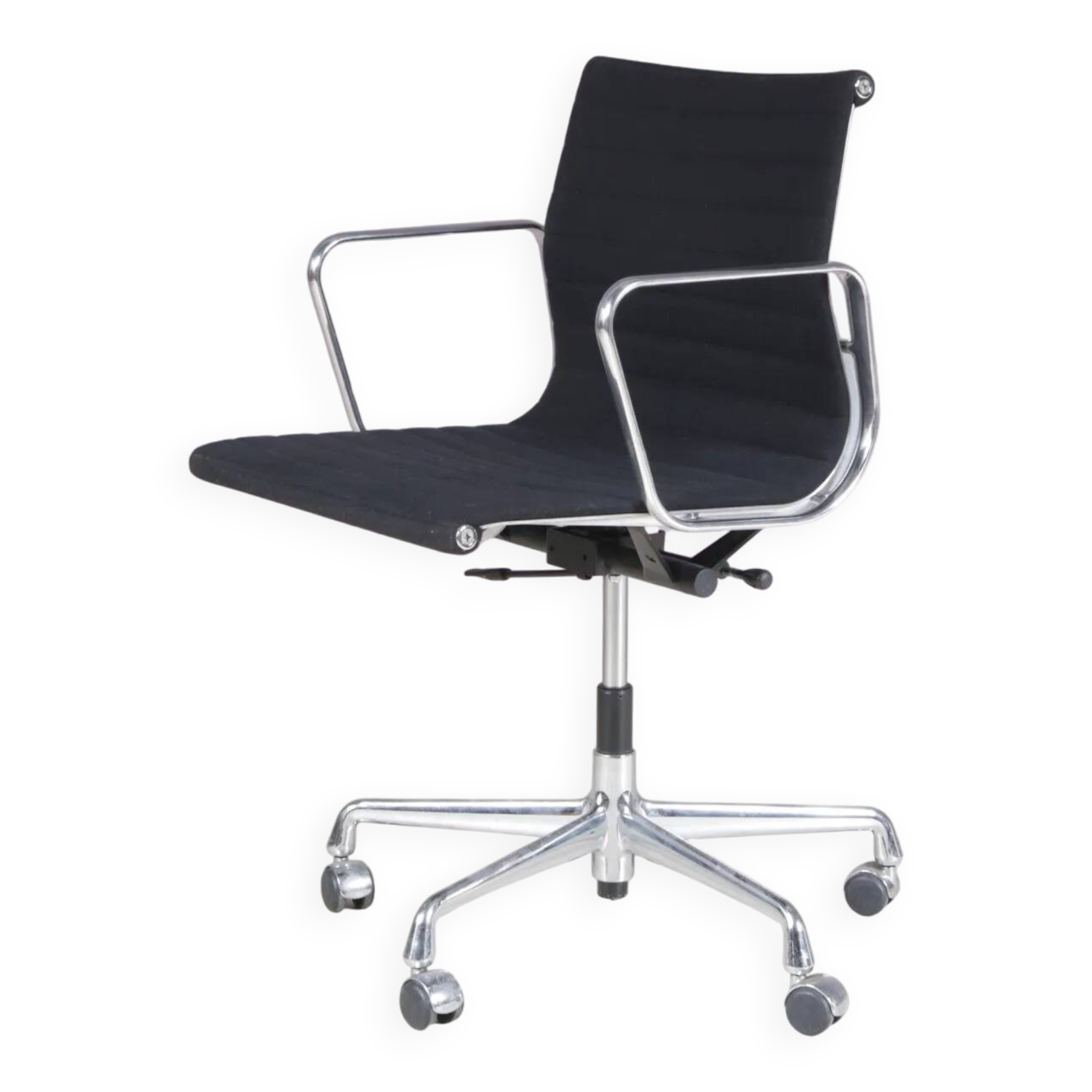 2000s desk chair model EA118, chrome base with black hopsack upholstery and aluminium armrests / Charles & Ray Eames / Vitra, Germany