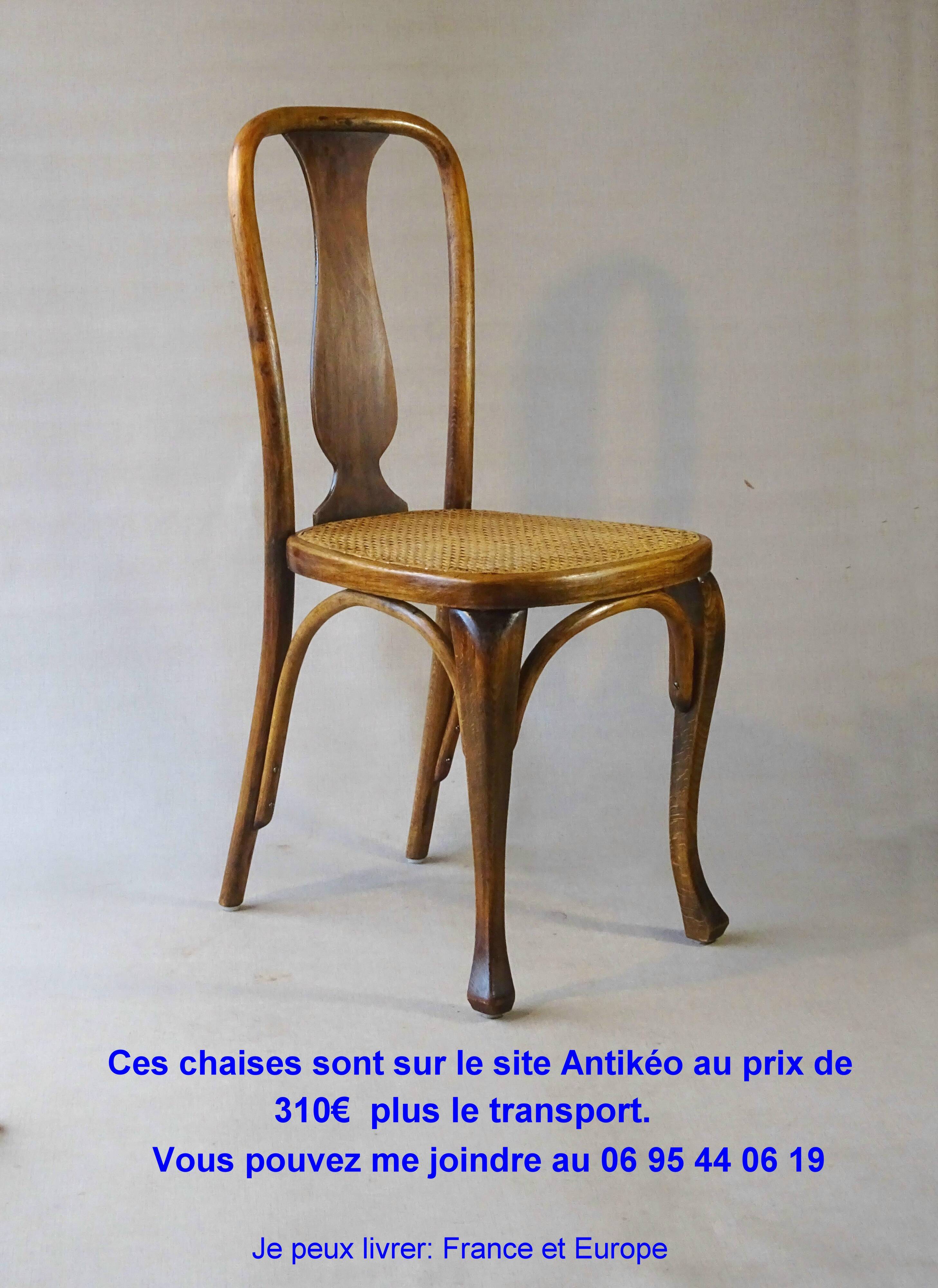 Two Kohn chairs, No. 529, circa 1910, bistro style, caned, bentwood