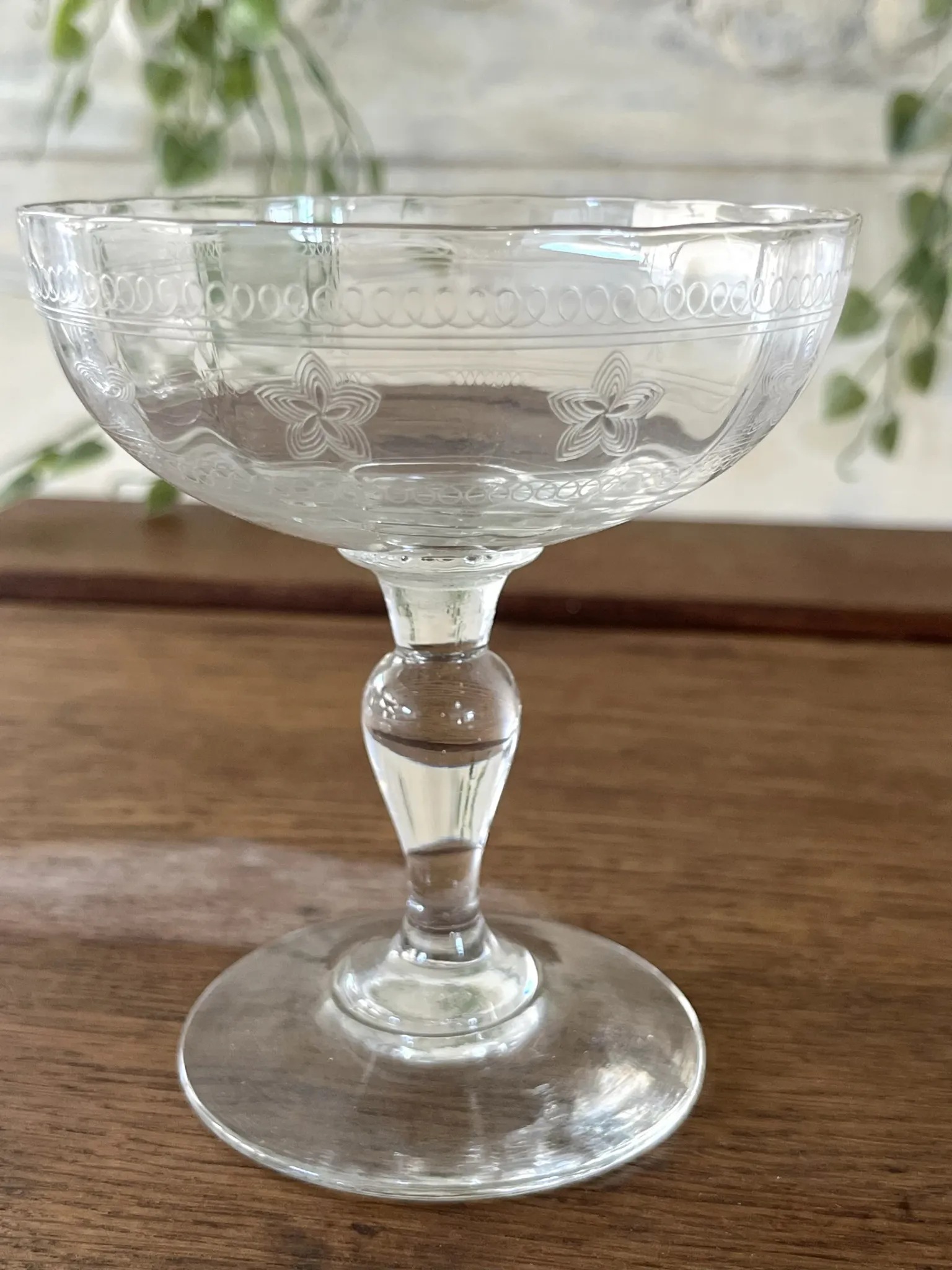 Champagne coupes etched set of 4