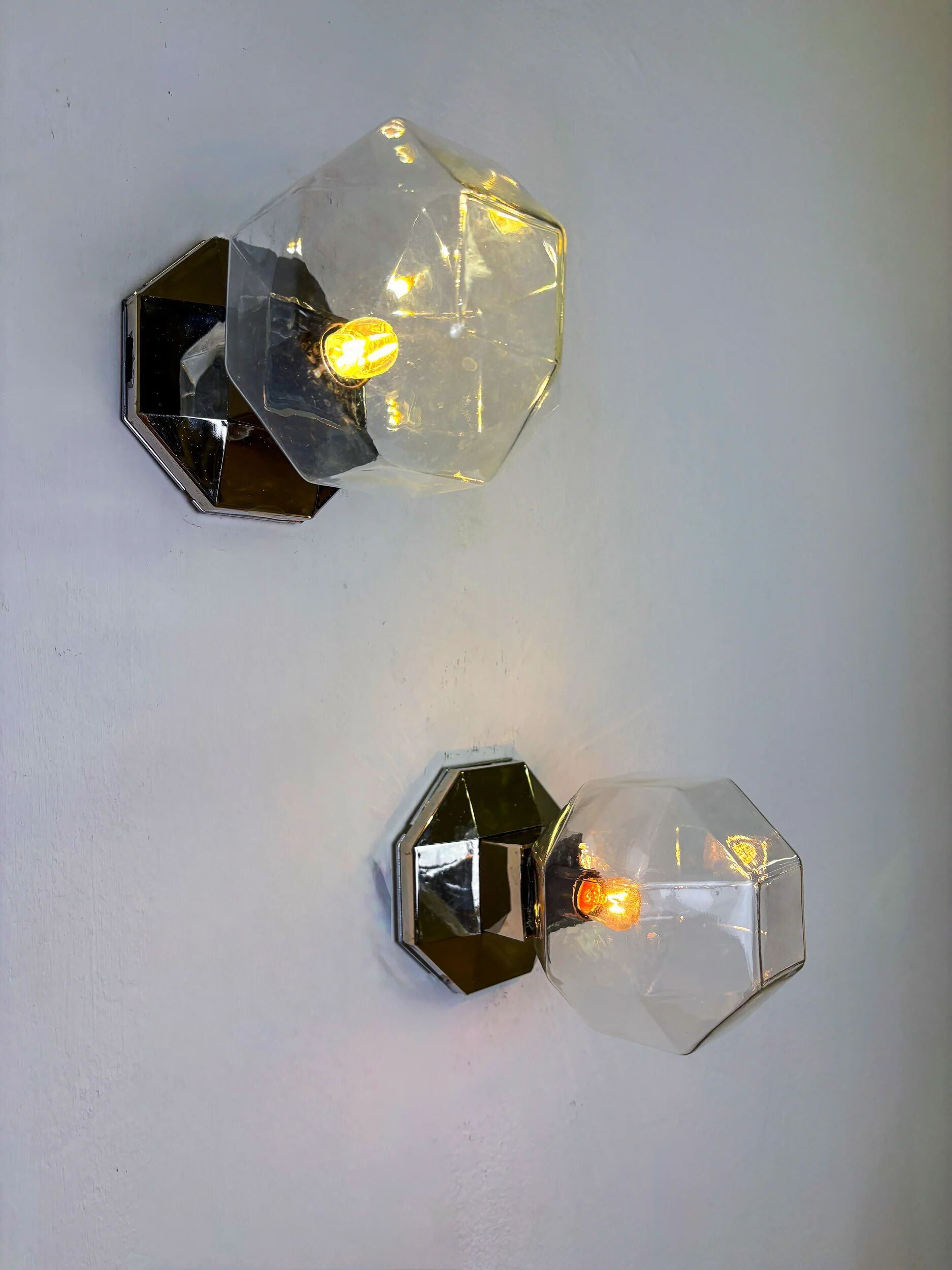 Pair of Motoko Ishii wall or flush mount lights for Staff Leuchten, Germany, 1970s