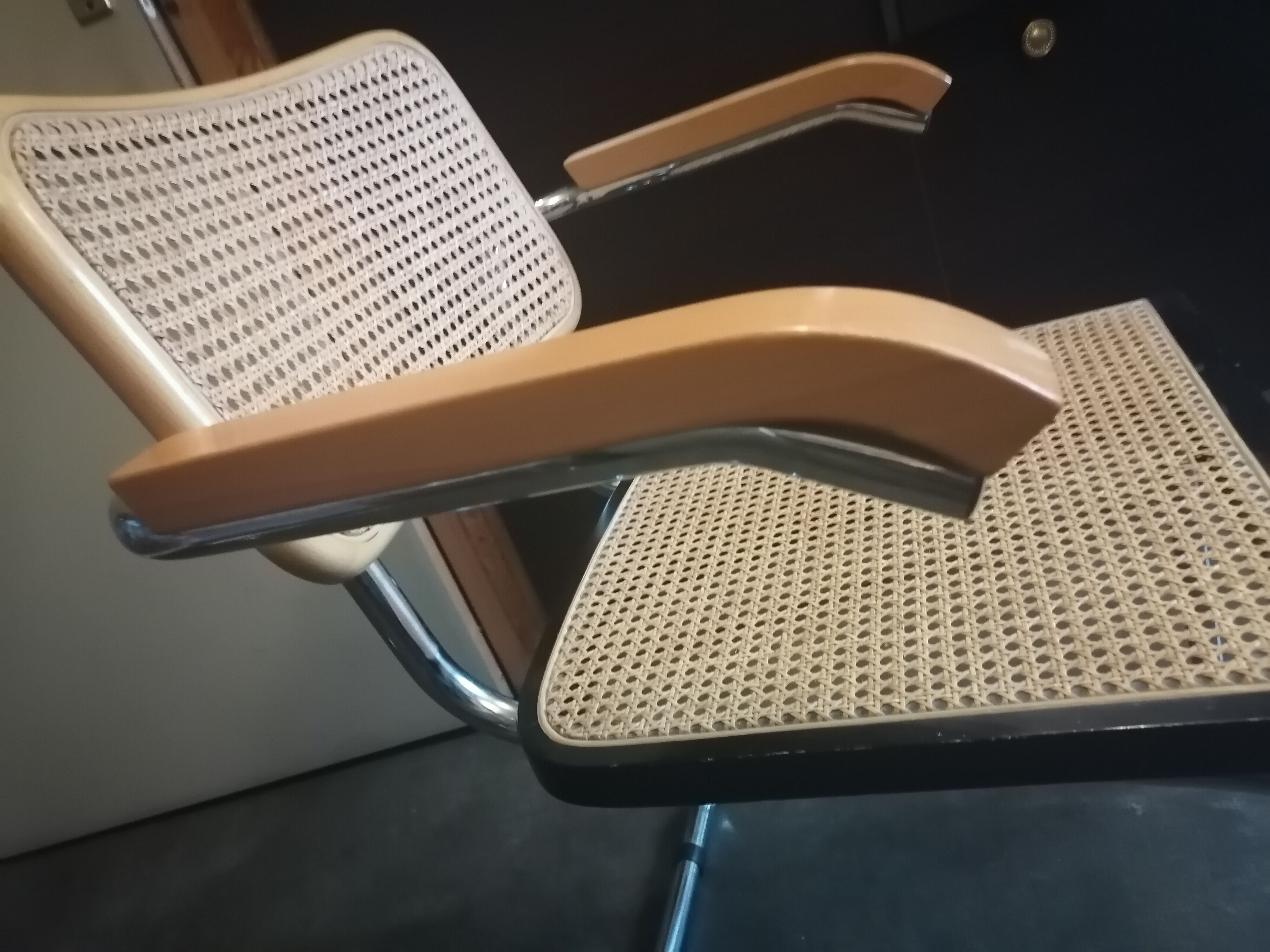 Breuer armchair with chrome tube frame and canework, 1980s Italy