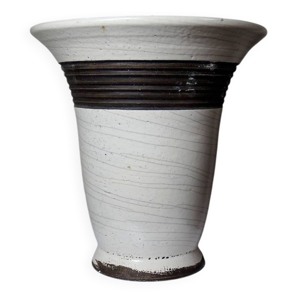 Grande lampe moderne Raku beige et brun Keramos Sèvres - René Hénon