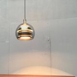 Suspended globe lamp in aluminium and glass in German Space style from the 1960s mid-century by Doria.