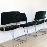 4 Strafor chrome and velvet chairs