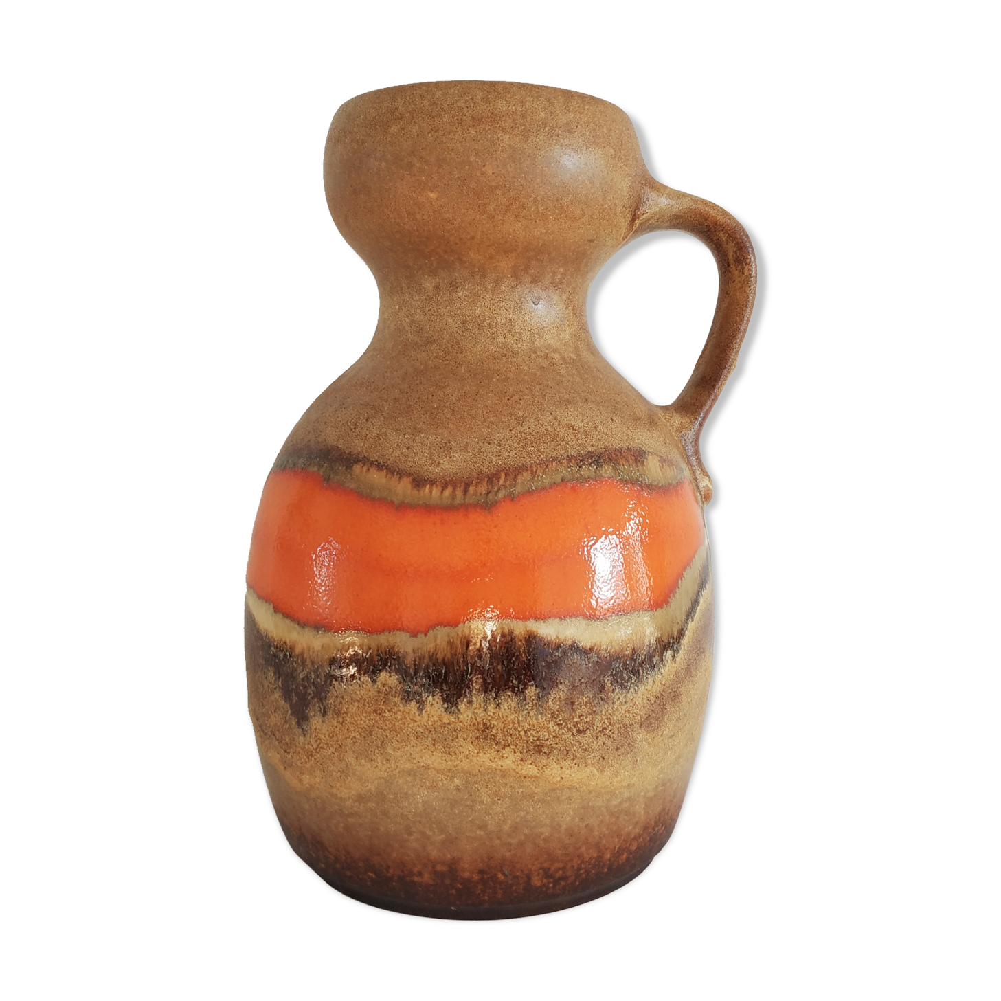 West Germany vase pitcher with red-orange enamels