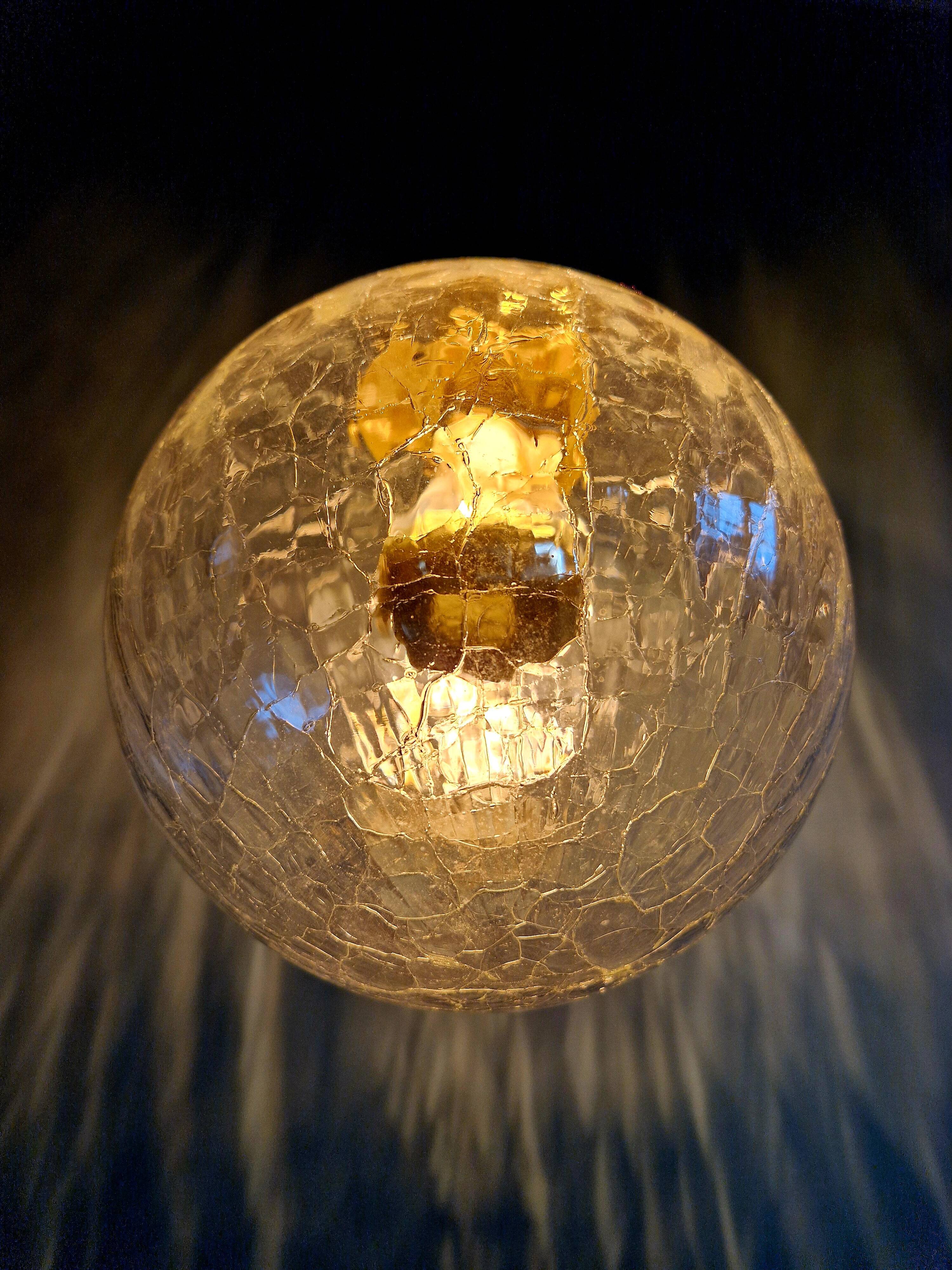 Vintage transparent cracked glass pendant, 1970s.