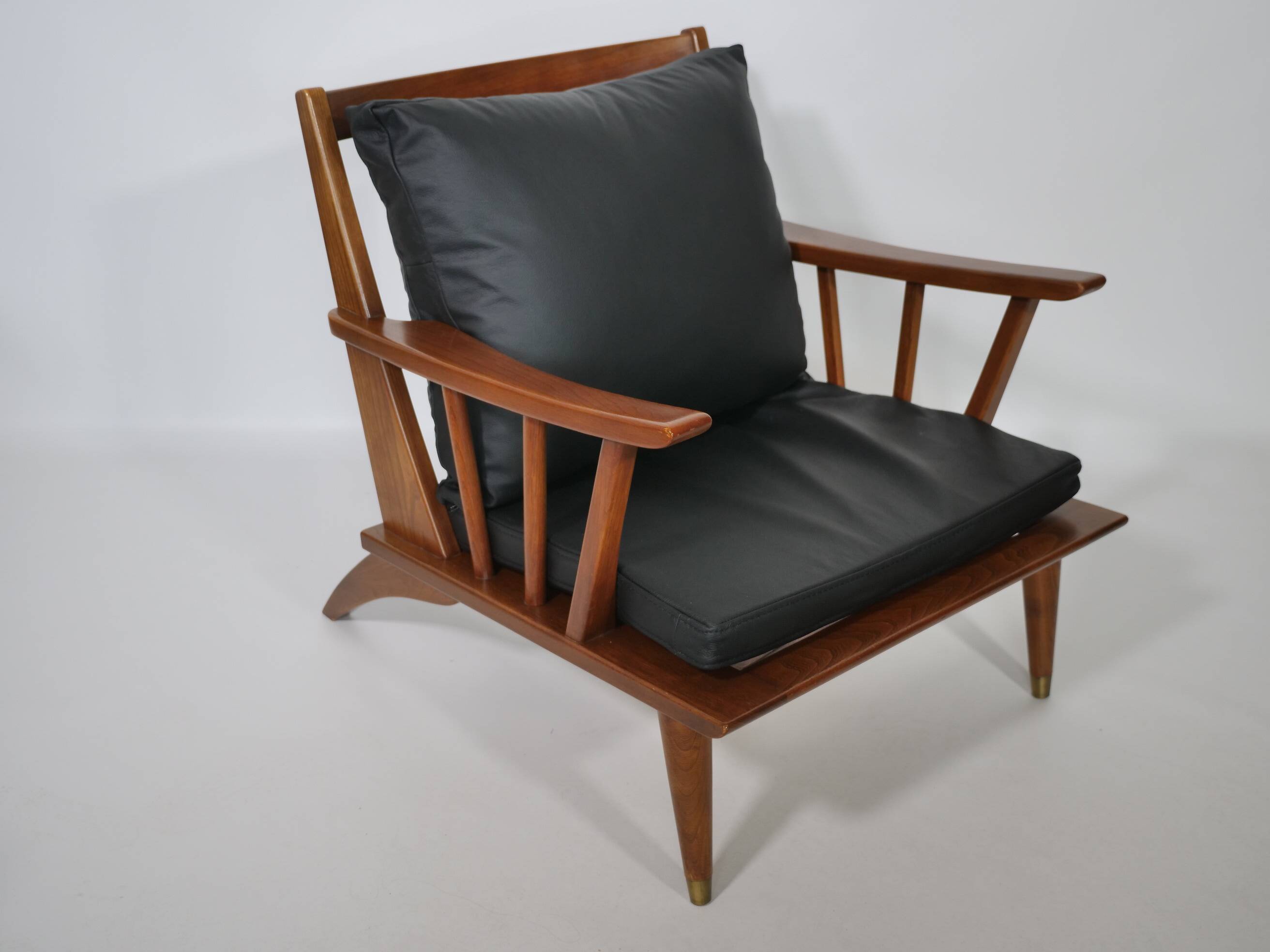 Leather Lounge Armchair Set – Teak, 1960s Mid-Century Vintage