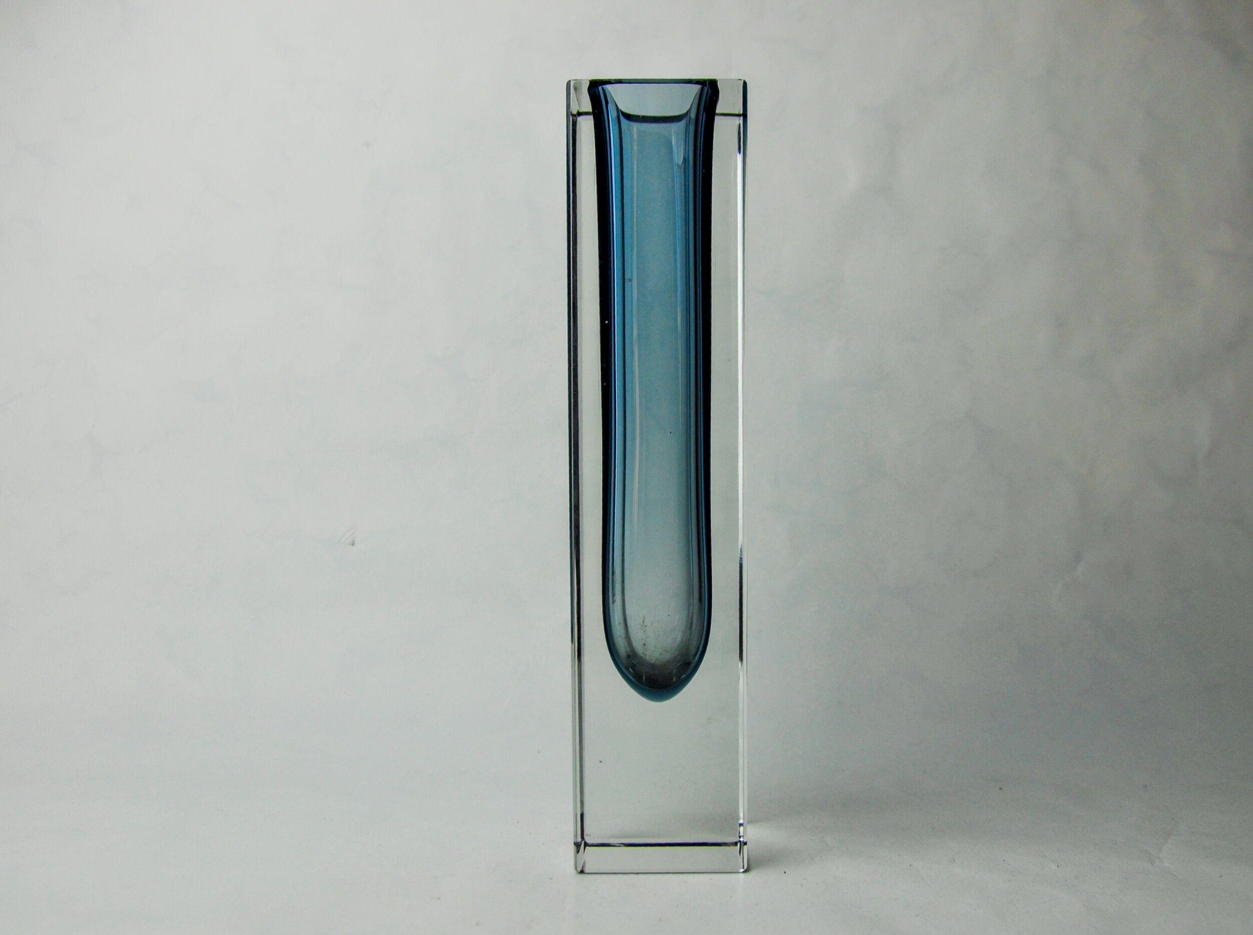 Blue grey cubic sommerso vase by seguso, murano, Italy, 1970