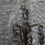 Brass fireplace servant with pair of cast iron pegs with vintage brass ball year 60