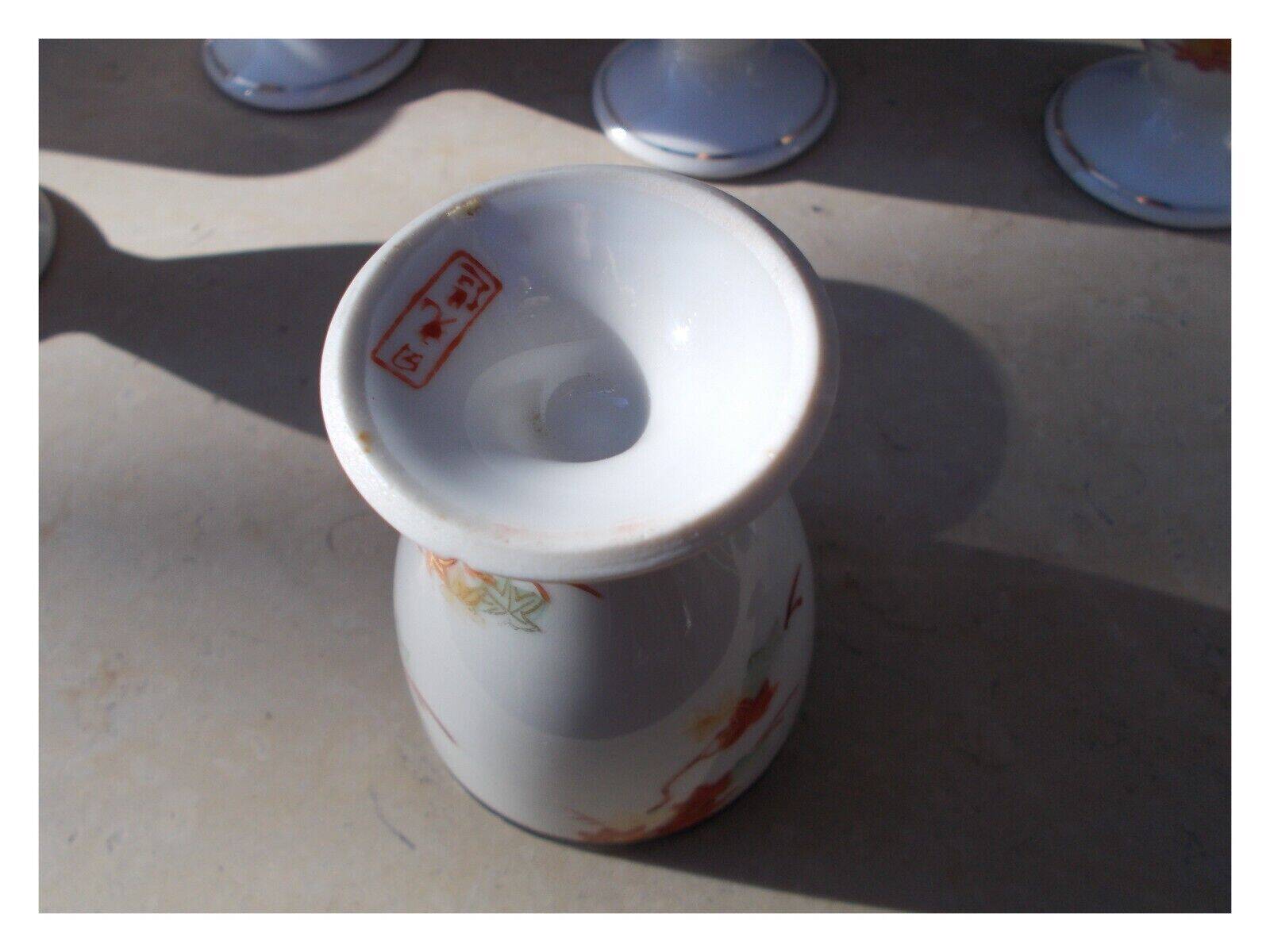Vintage Japanese porcelain 8 egg cups with maple decor
