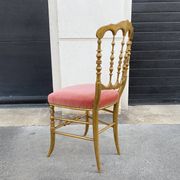 Napoleon III chair in gilded wood and pink velvet, old Chiavari wooden chair