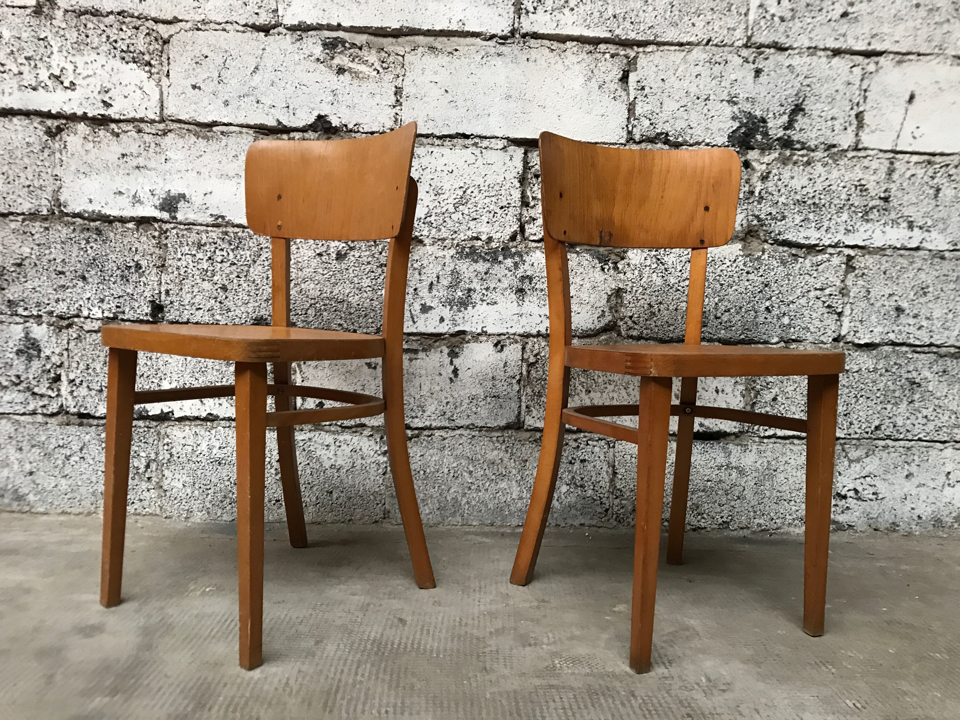 Pair of wooden chairs Thonet vintage bistro 1950
