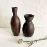 Ceramic vase painted brown (wood effect), elongated model