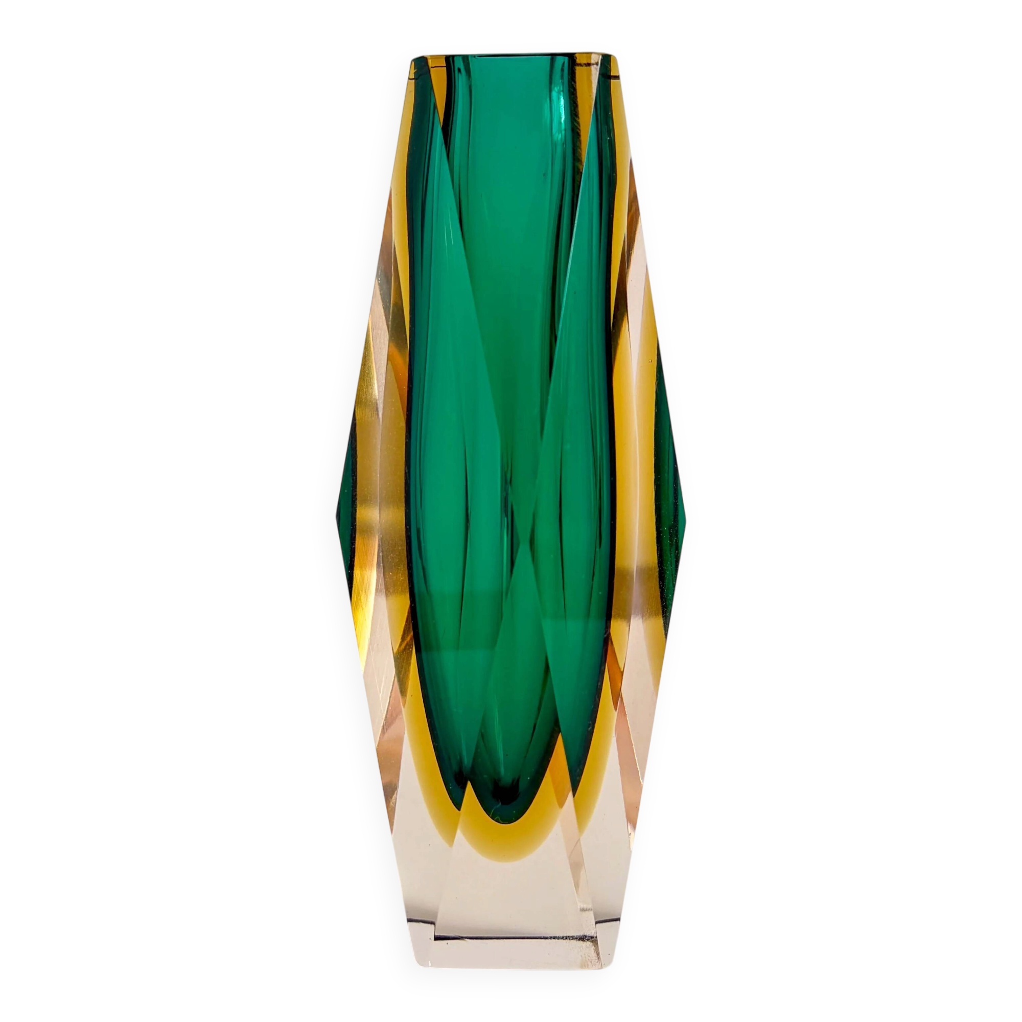 Faceted Sommerso vase from Murano in green