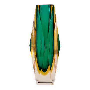Faceted Sommerso vase from Murano in green