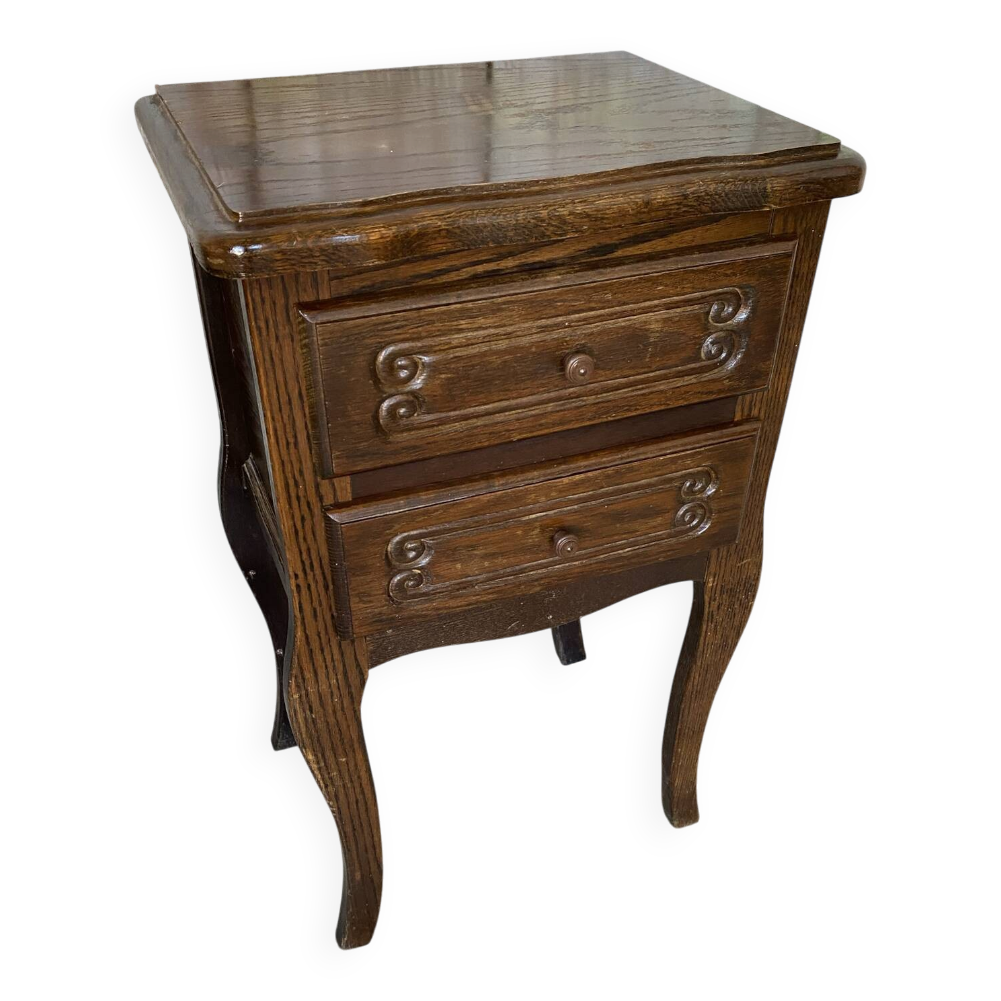 Antique Nightstand Louis XV Style Wood 2 Drawers Vintage #E294