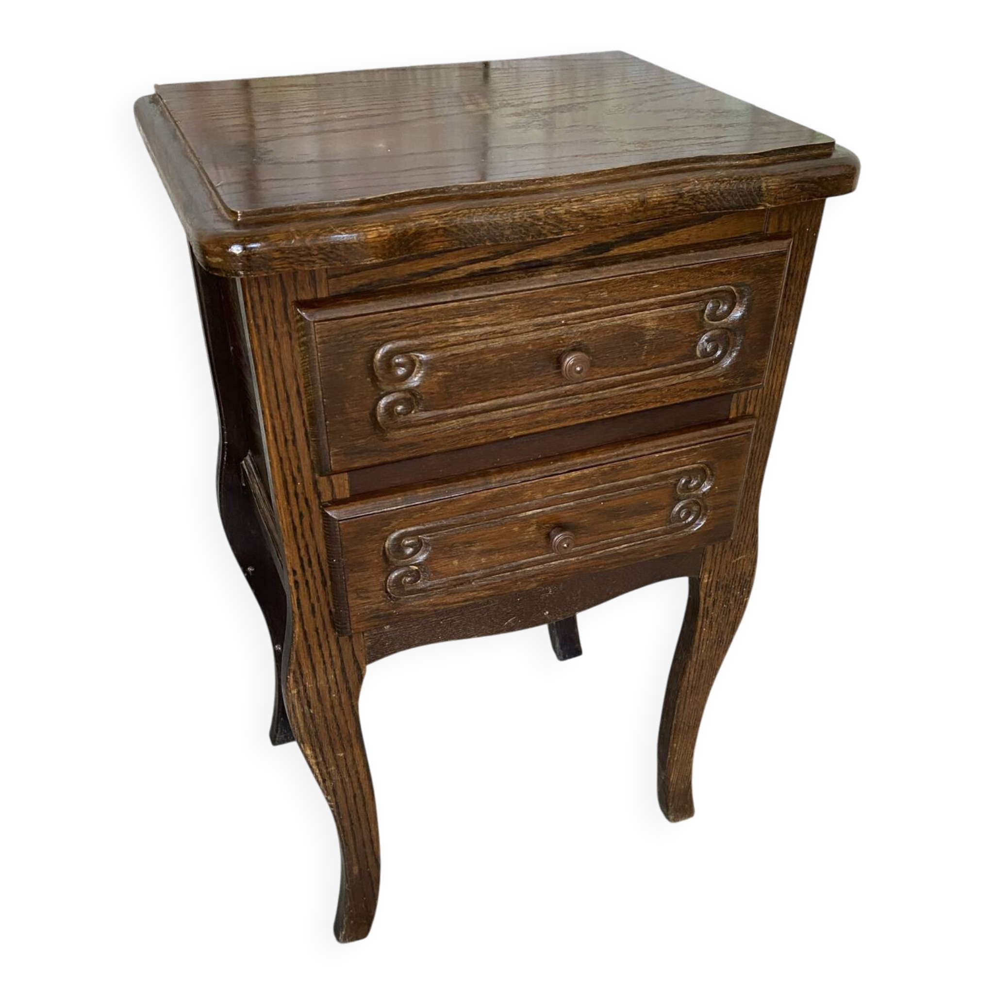Antique Nightstand Louis XV Style Wood 2 Drawers Vintage #E294