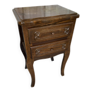 Antique Nightstand Louis XV Style Wood 2 Drawers Vintage #E294