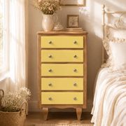 Art Deco chest of drawers in raw oak and yellow