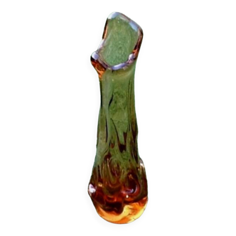 1970s Vase / Soliflore Thick colored and mouth-blown glass