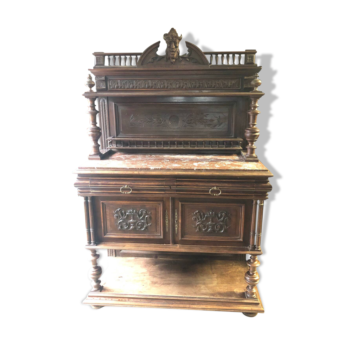 Renaissance sideboard / china cabinet with marble top