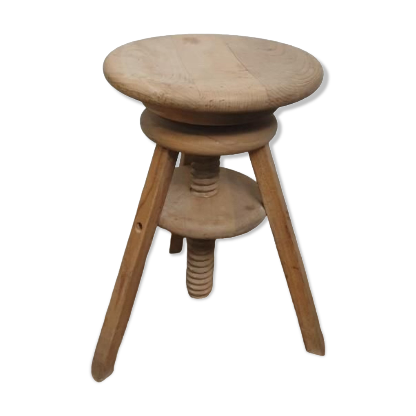 Vintage screw stool - Natural wood stool