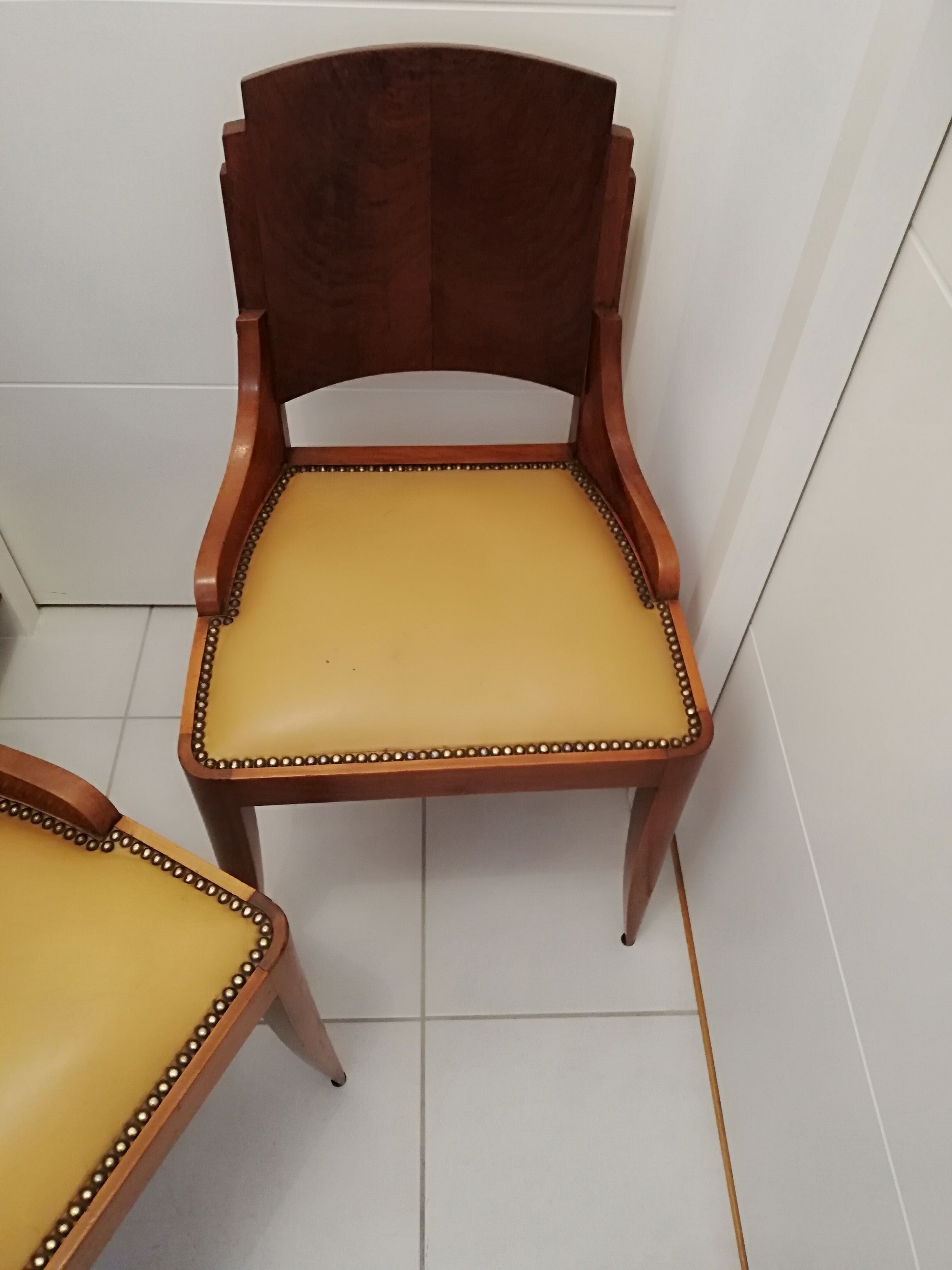 4 vintage 40s solid wood chairs and leather seating